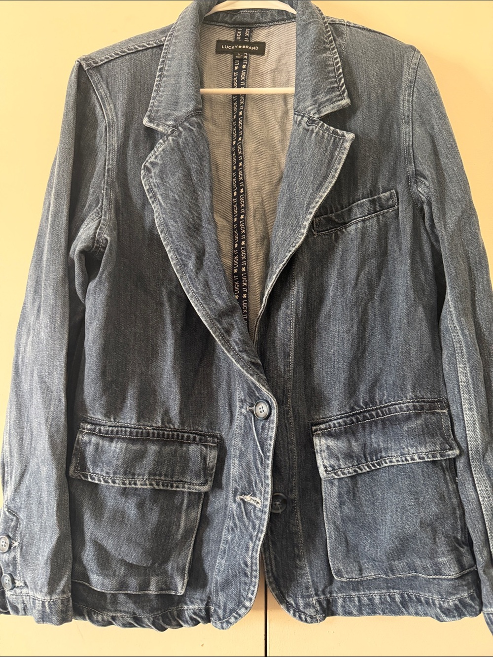Lucky Brand Denim Blazer Jacket in Medium Blue Wash